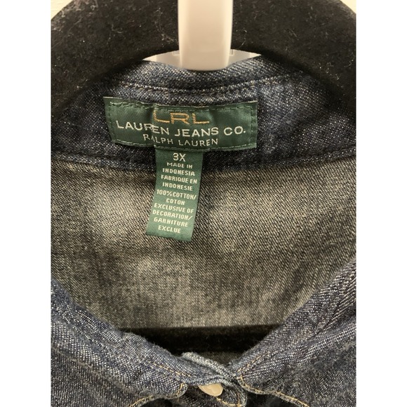 LRL Ralph Lauren Shirt Women 3X Blue Denim Western Cowgirl Ranch Pearl Snap - Picture 3 of 12